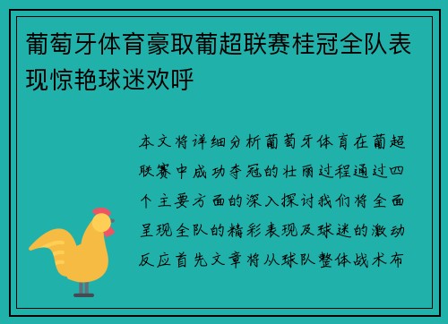 葡萄牙体育豪取葡超联赛桂冠全队表现惊艳球迷欢呼